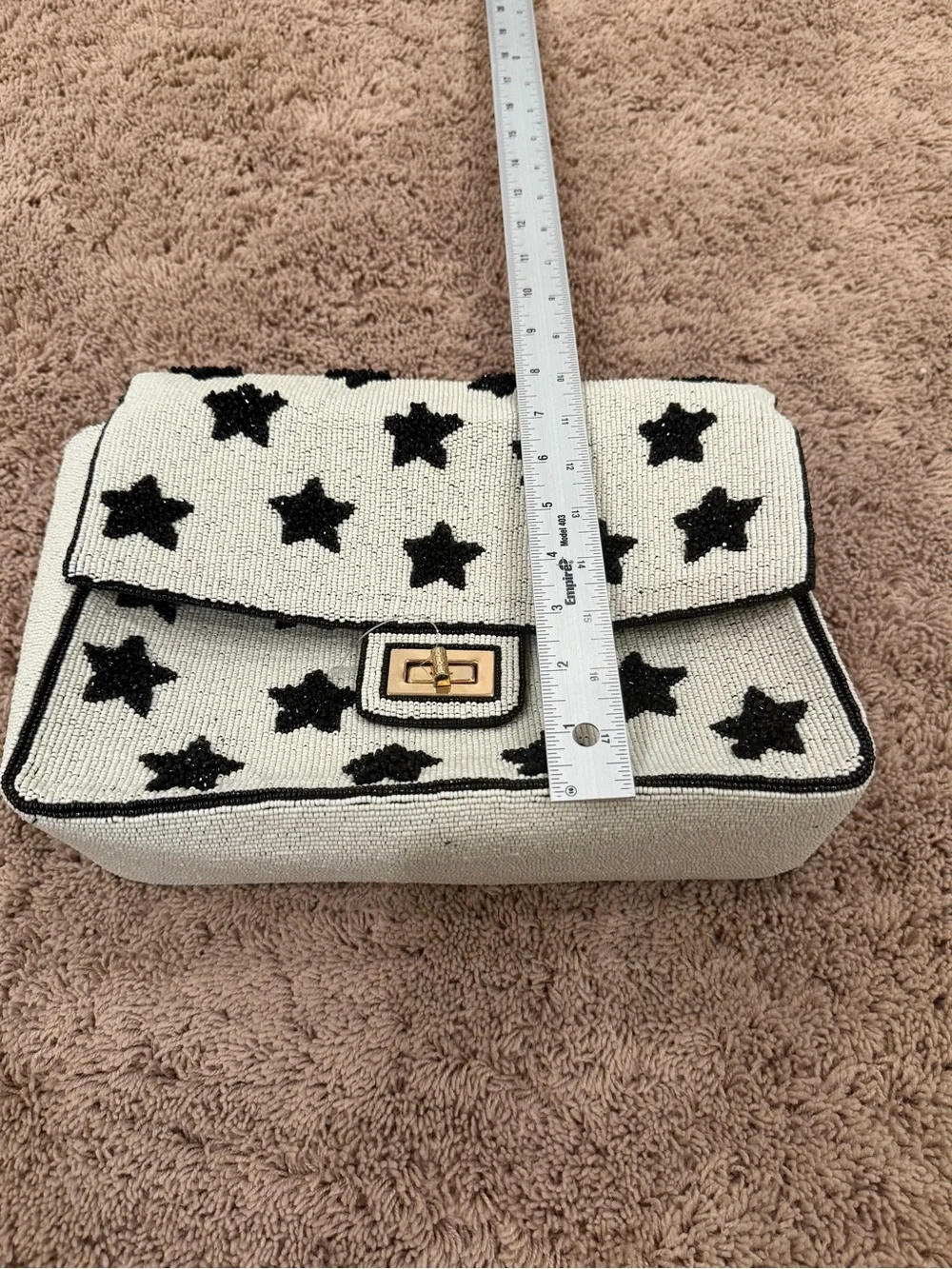 New Anthropologie oversized Maeve Beaded shoulder bag black stars white chain